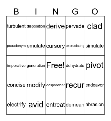 Vocabulary Bingo Card