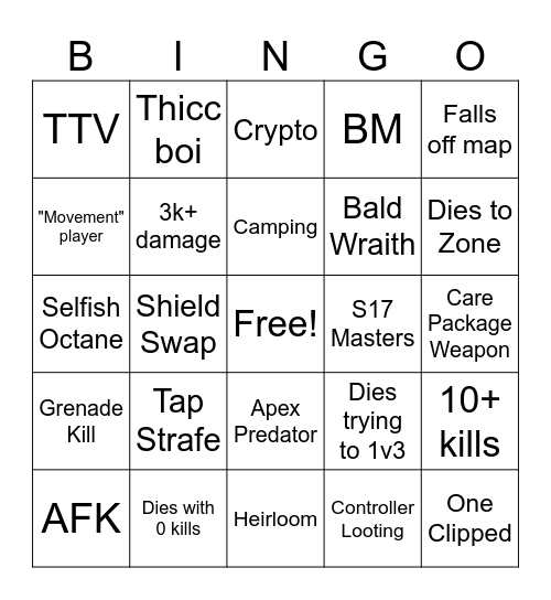 Apex Bingo Card