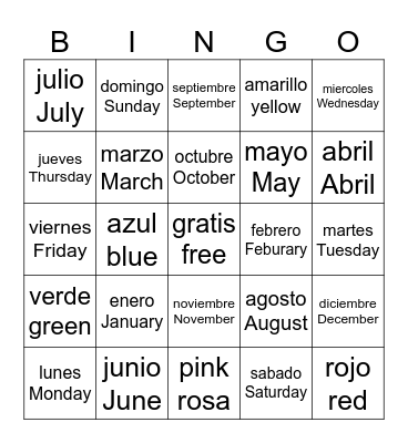 Meses y Dias Bingo Card