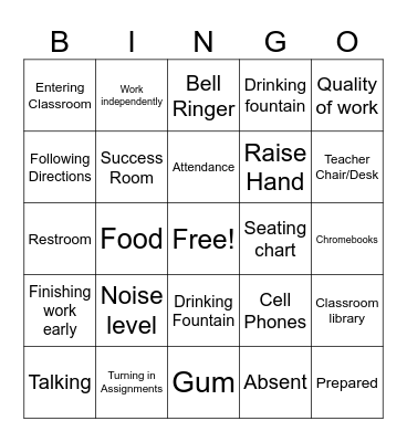 Classroom Rules Bingo Card