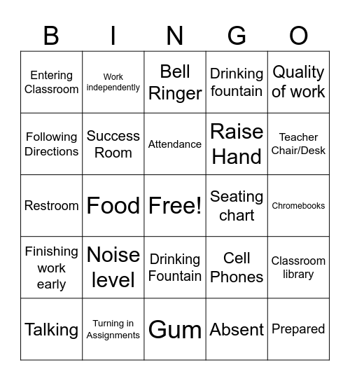 Classroom Rules Bingo Card