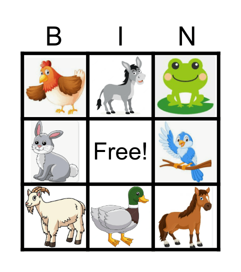 Farm Animals Bingo Card