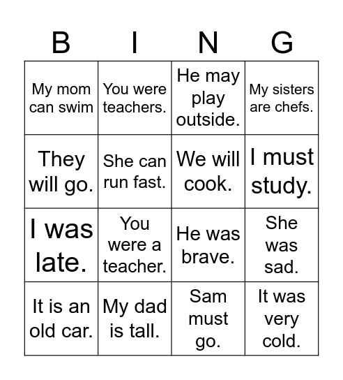 Be동사 & 조동사 문장 Bingo Card