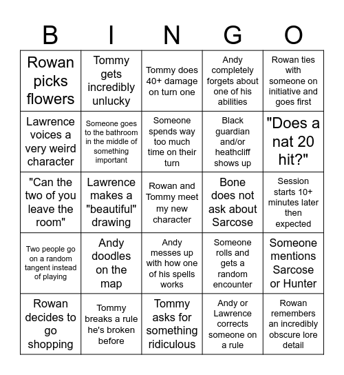 DND Bingo Card