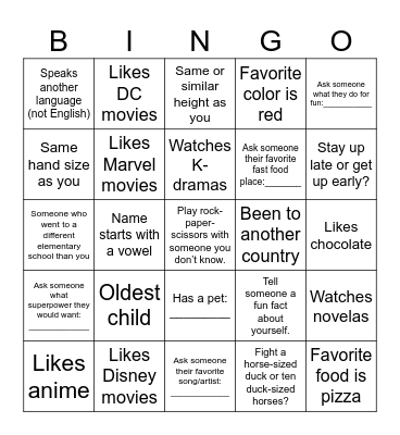 Classmate Bingo Card