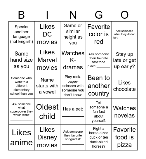 Classmate Bingo Card