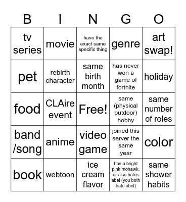 Untitled Bingo Card