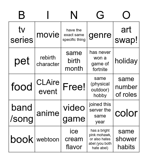 Untitled Bingo Card