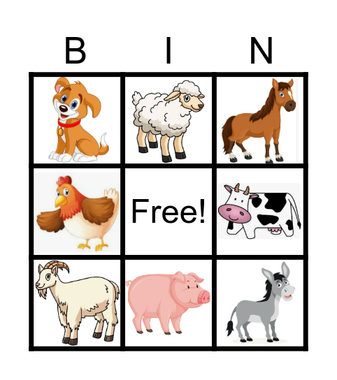 Farm Animals Bingo Card