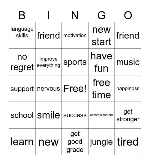 10.1 New Semester Sharing Bingo Card