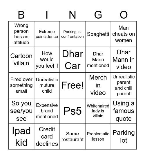 Untitled Bingo Card