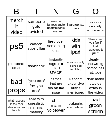 Dhar Mann Jarvis Bingo Card