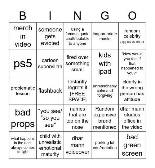 Dhar Mann Jarvis Bingo Card