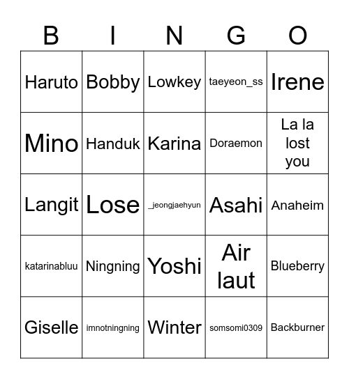 TY Bingo Card