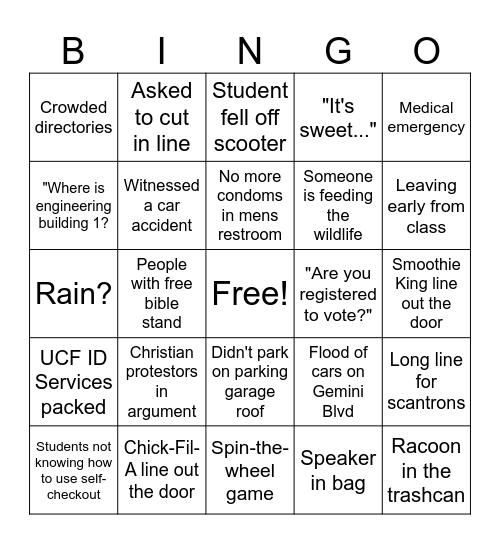 UCF First Week Bingo Card