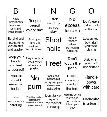 Class expectations Bingo Card