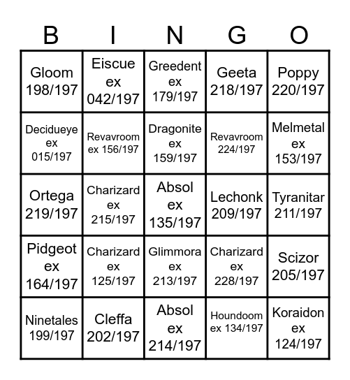 Obsidian Flames BINGO Card