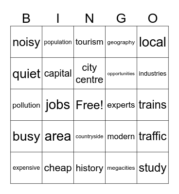 ENG 010: Unit I: Places Bingo Card