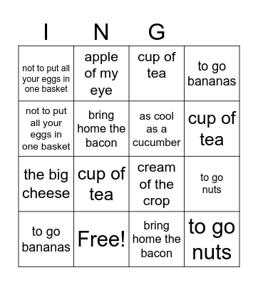 FOOD IDIOMS Bingo Card