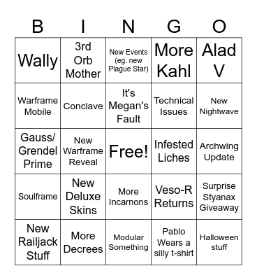 Tennocon 2023 Bingo Card