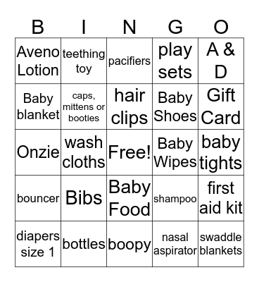 Baby Bingo Card