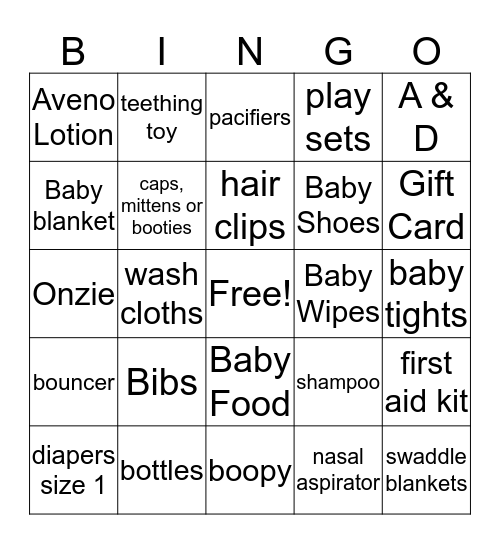 Baby Bingo Card