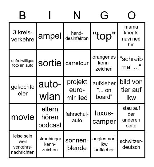 Rückfahrt Bingo Card