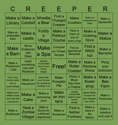 Minecraft Objective Bingo Card