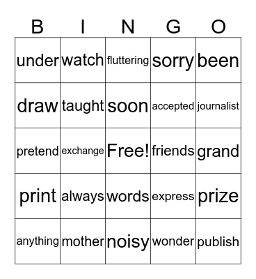 2nd Grade Lesson 18 Bingo Card