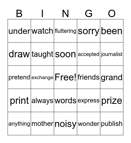 2nd Grade Lesson 18 Bingo Card