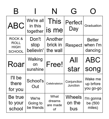 Being School Bingo Card