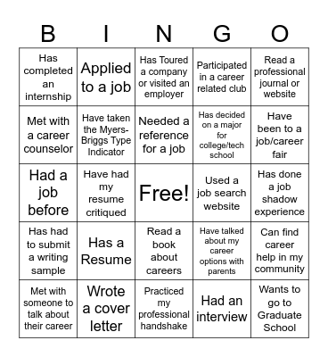 Career Bingo Card