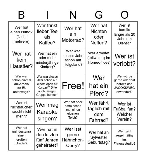 Teamtag Bingo 17.08.2023 Bingo Card