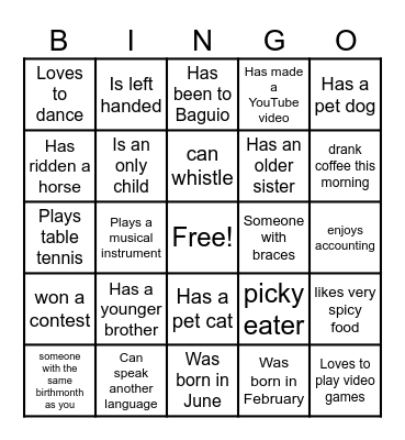 Human Bingo Card