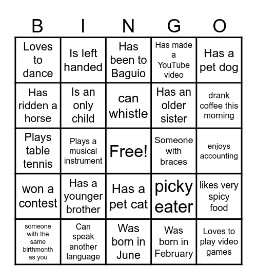 Human Bingo Card