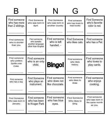 Find Someone Who... Bingo Card