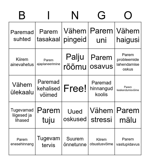 Miks on liikumine kasulik? Bingo Card