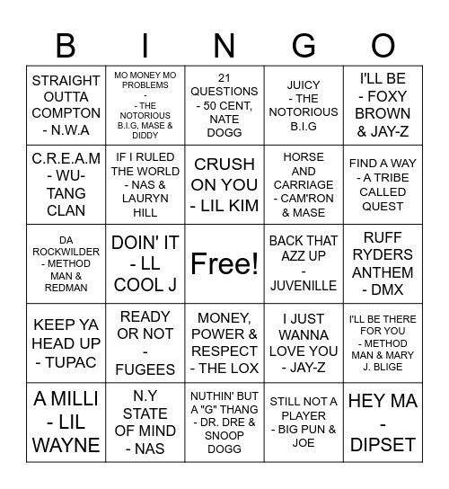 50 YEARS OF HIP HOP Bingo Card