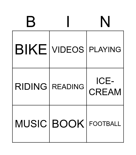 Park Bingo Card