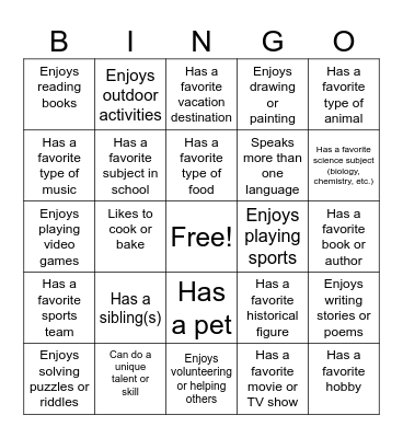 GET TO KNOW US! Bingo Card