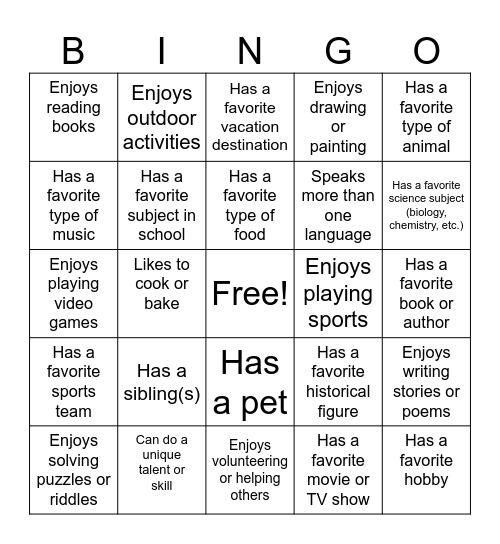 GET TO KNOW US! Bingo Card