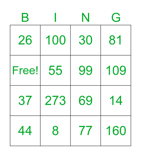 两位数加减法 Bingo Card