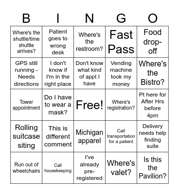Registration Bingo Card