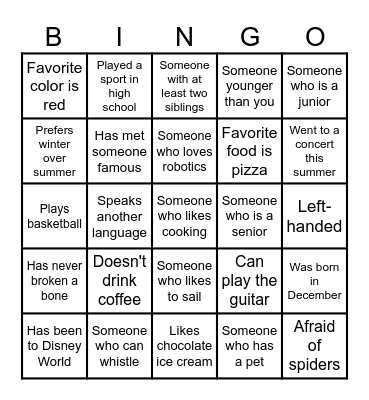 Human Bingo Card