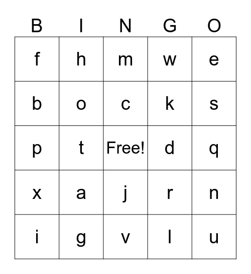 Spanish Alphabet Bingo Card