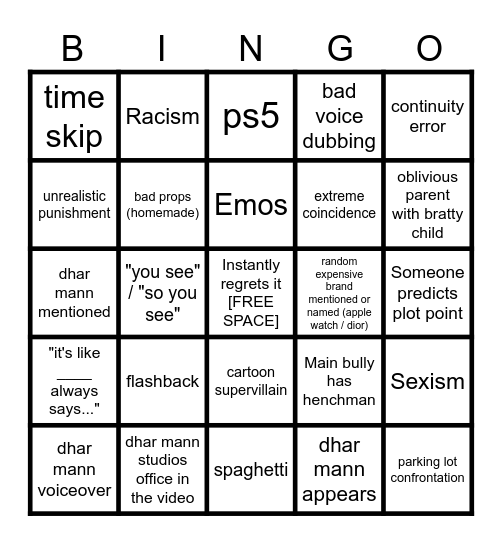 Dhar Mann Bingo v4 Bingo Card