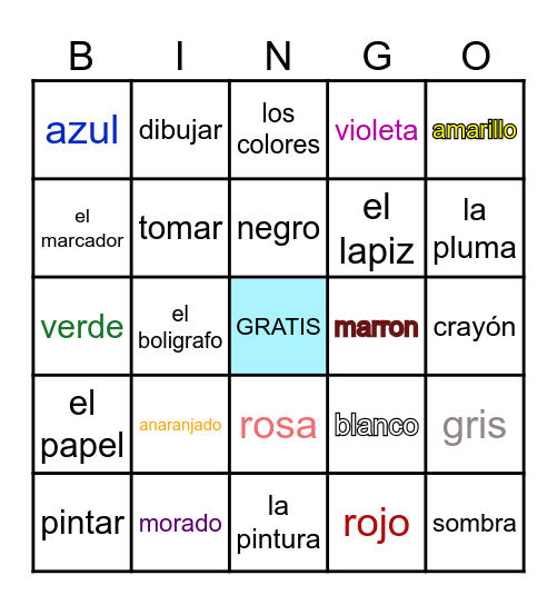 Colorido Bingo Card