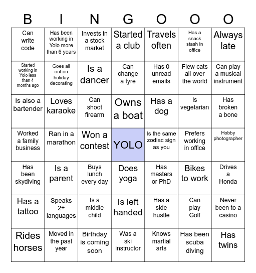 Mingle Matcher Bingo Card