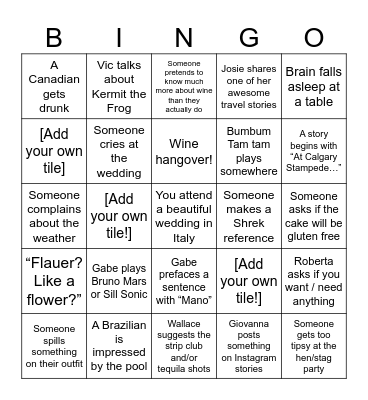 Moreno Wedding Bingo! Bingo Card