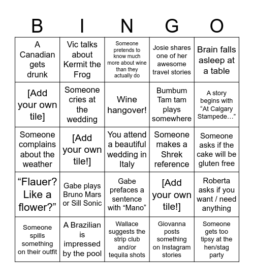 Moreno Wedding Bingo! Bingo Card